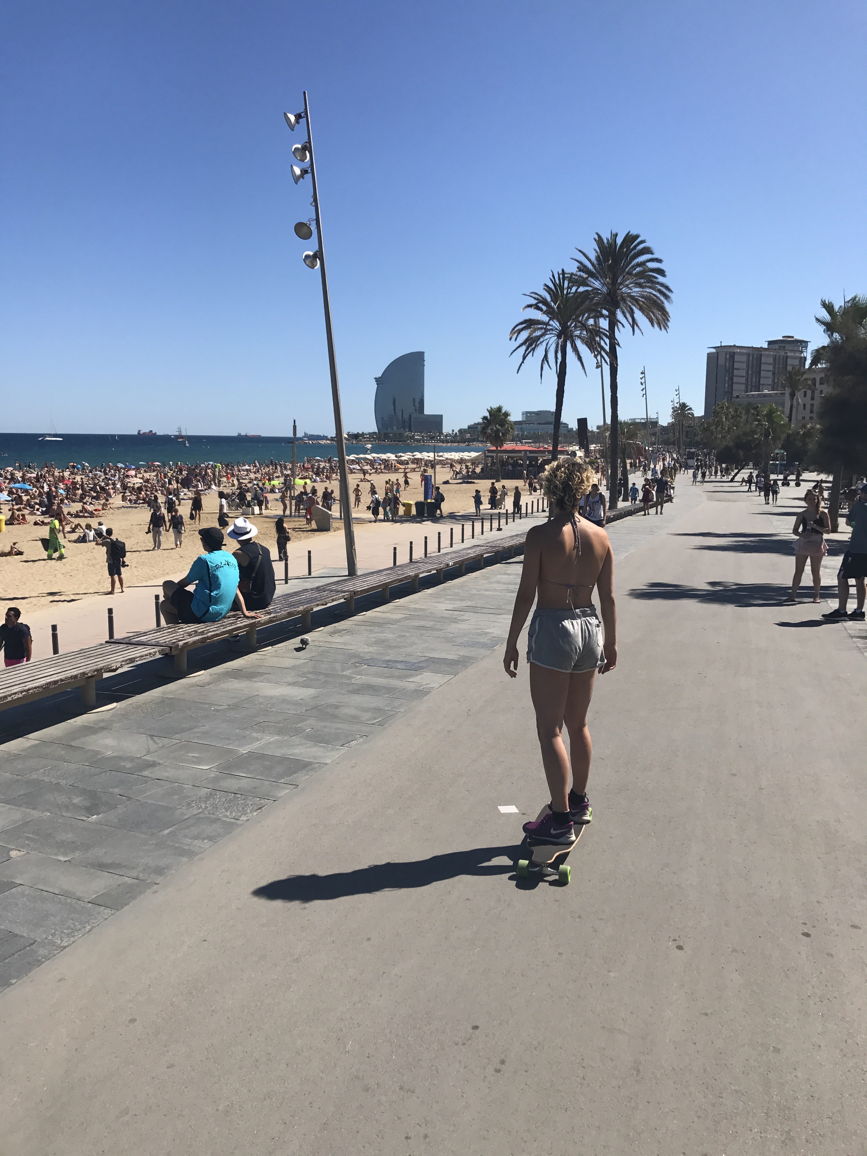Longboarding by the beach of Barcelona