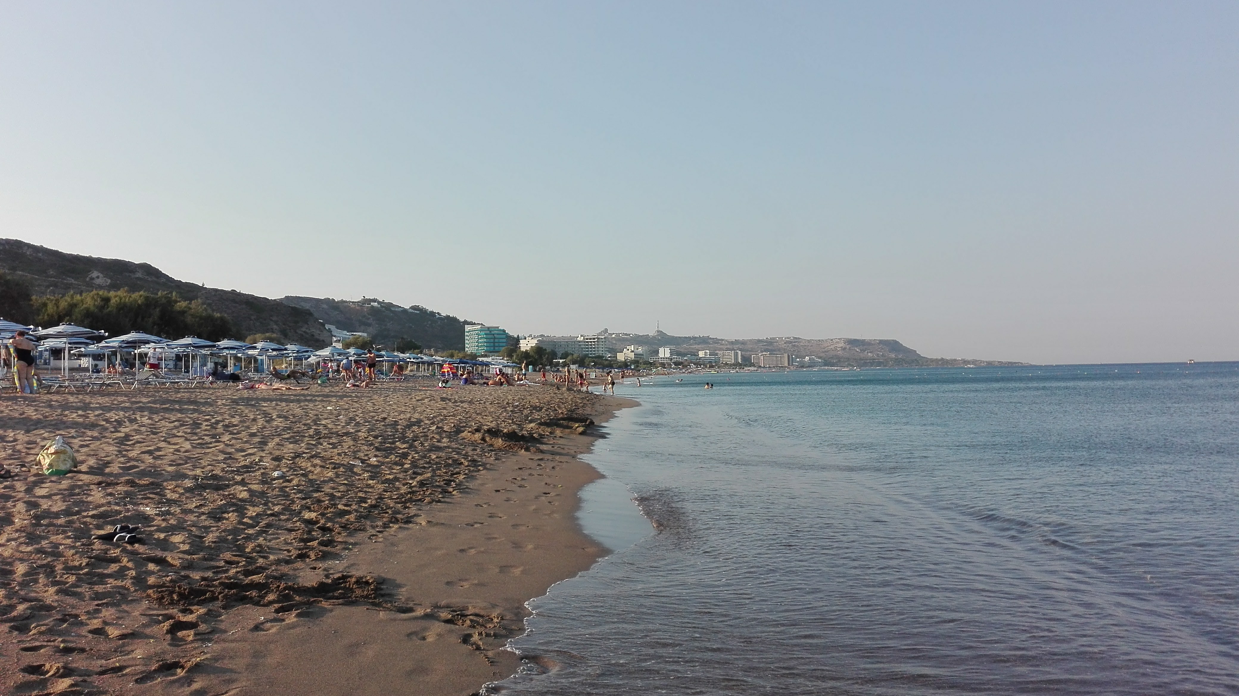 Faliraki sandy beach, with crystal clear water