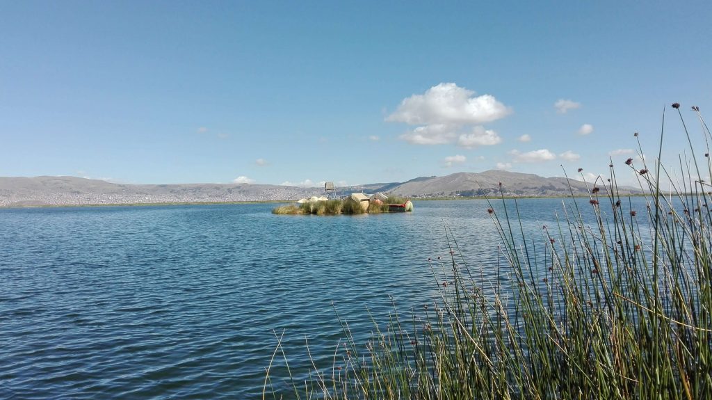 Small islands called Uros on Lake Titicaca