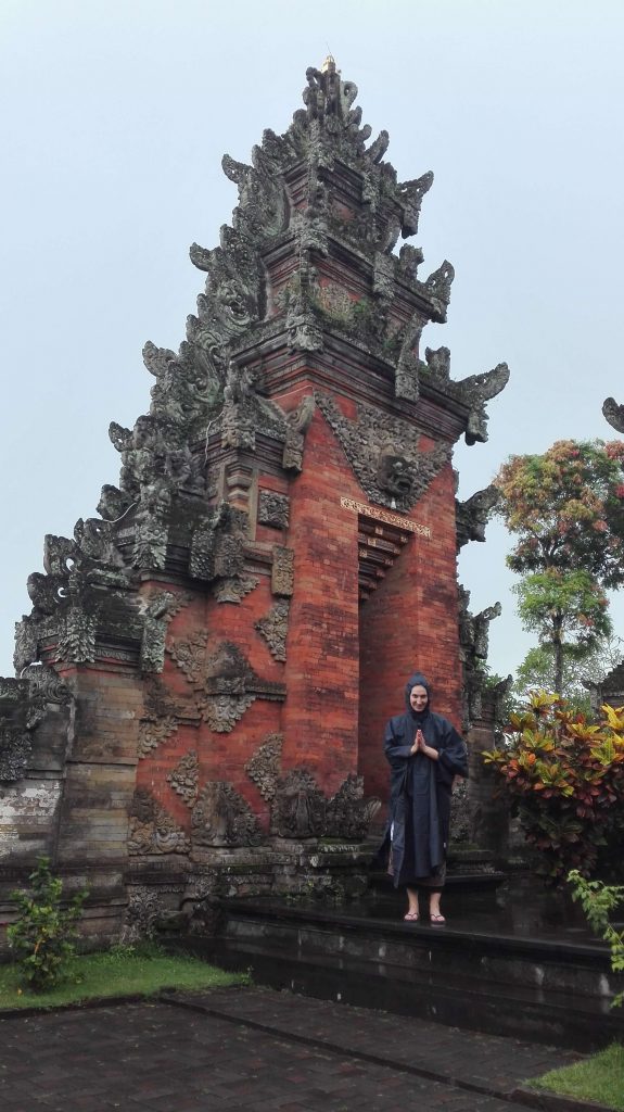 Visiting one of many temples in Bali.
