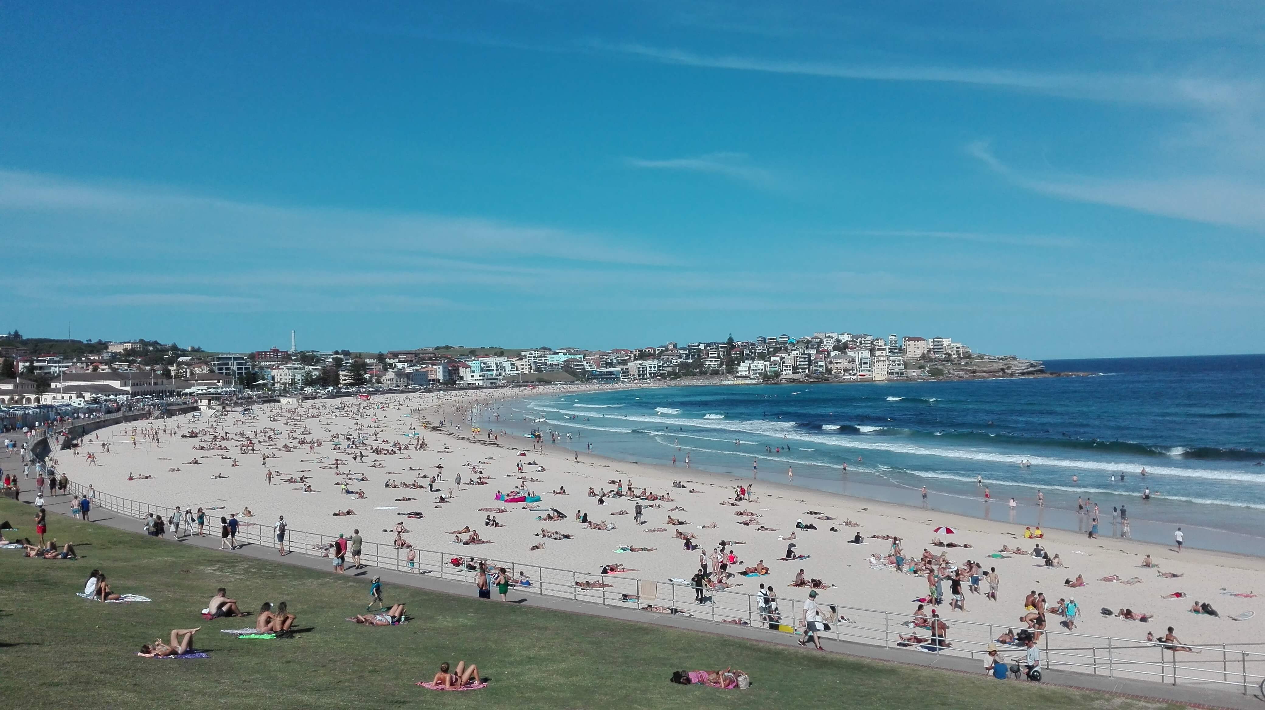 On a nice sunny day Bondi beach is full of people - tourists and locals.