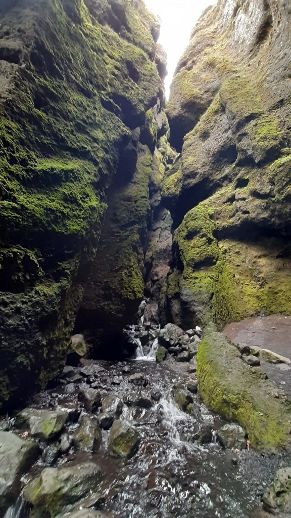 Waterfall in the cave in Snæfellsjökull National Park.
